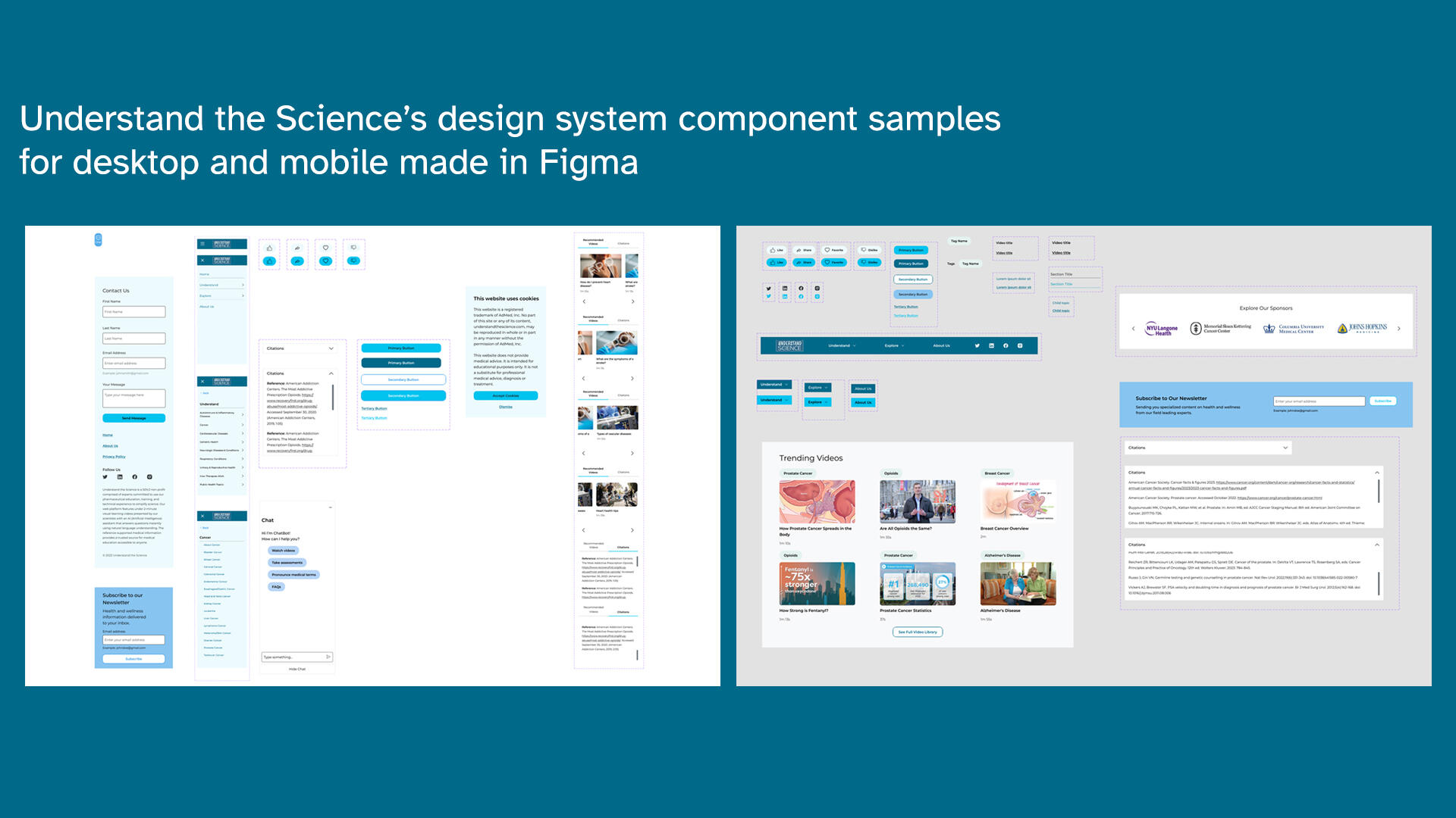 Sample of Understand the Science&#39;s design system for mobile and deskop.