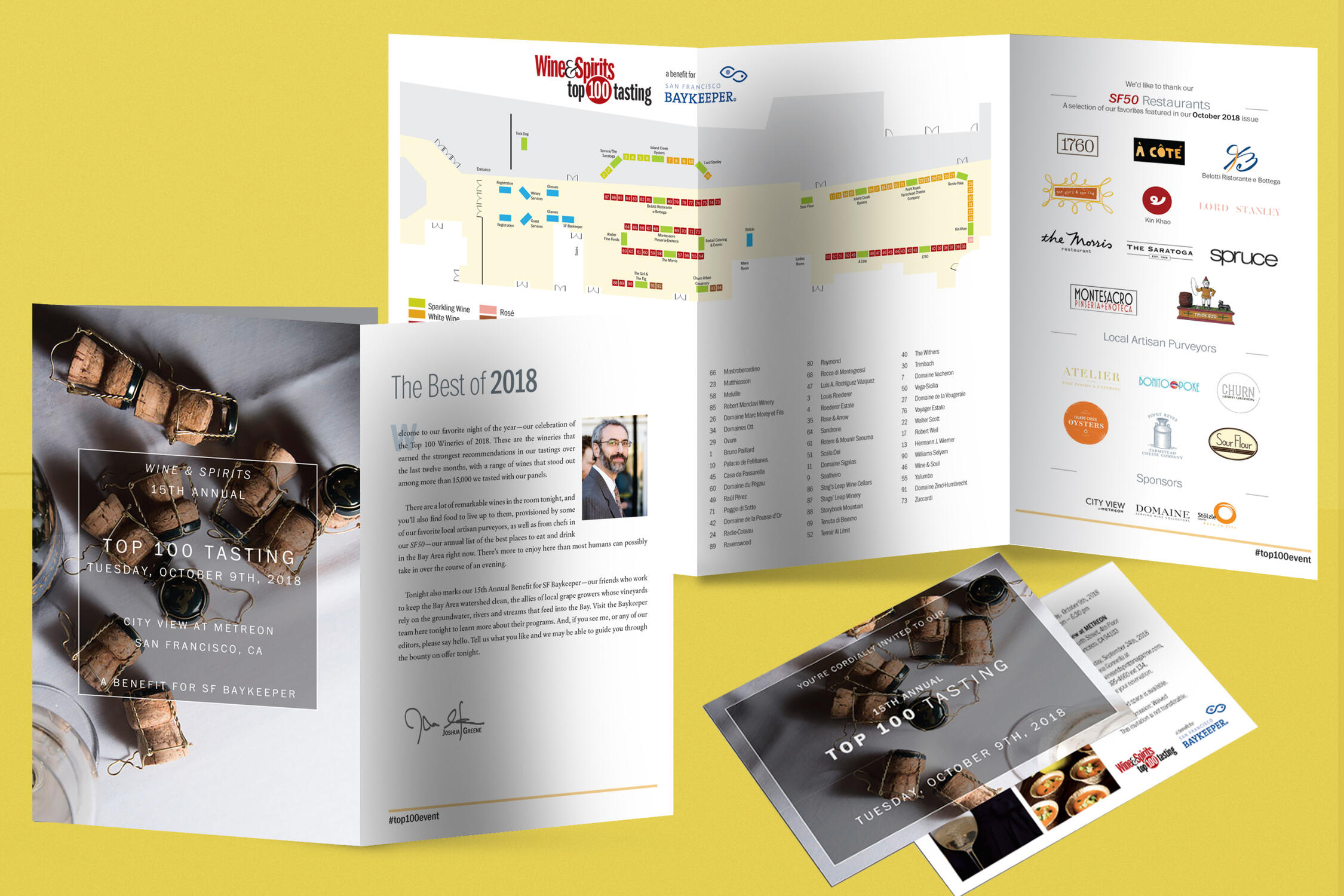 Print pamphlet for a Wine & Spirits' Top 100 2018 Tasting Event.