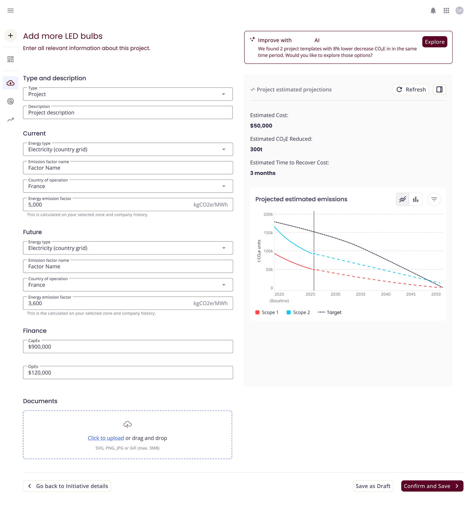 An early idea showing how a carbon calculator can help test possible scenarios in decreasing carbon footprint.